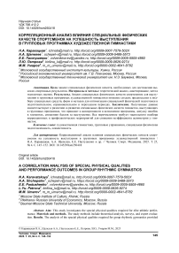 Корреляционный анализ влияния специальных физических качеств спортсменок на успешность выступления в групповых программах художественной гимнастики