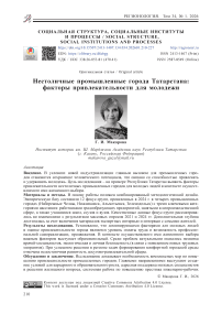 Нестоличные промышленные города Татарстана: факторы привлекательности для молодежи