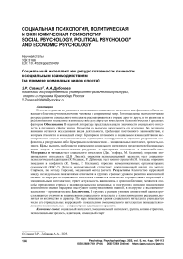 Социальный интеллект как ресурс готовности личности к социальным взаимодействиям (на примере командных видов спорта)