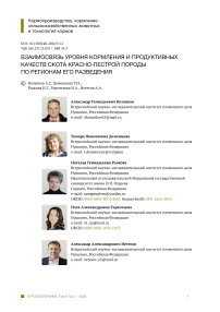 Взаимосвязь уровня кормления и продуктивных качеств скота красно-пестрой породы по регионам его разведения
