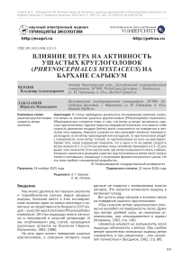 Влияние ветра на активность ушастых круглоголовок (Phrynocephalus mystaceus) на бархане Сарыкум