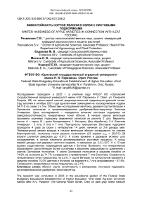 Зимостойкость сортов яблони в связи с листовыми подкормками