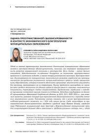 Оценка пространственной сбалансированности в контексте экономического благополучия муниципальных образований