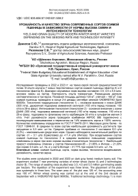 Урожайность и качество зерна современных сортов озимой пшеницы в зависимости от нормы высева семян и интенсивности технологии