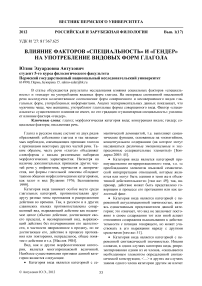 Влияние факторов «специальность» и «гендер» на употребление видовых форм глагола