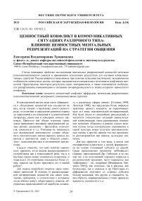 Ценностный конфликт в коммуникативных ситуациях различного типа: влияние ценностных ментальных репрезентаций на стратегии общения