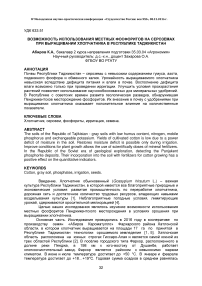 Возможность использования местных фосфоритов на сероземах при выращивании хлопчатника в Республике Таджикистан