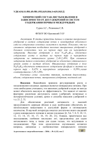 Химический состав листьев яблони в зависимости от доз удобрений и систем содержания почвы в междурядьях