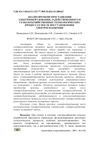 Анализ времени простаивания электрооборудования, задействованного в сельскохозяйственных технологических процессах после восстановления электроснабжения