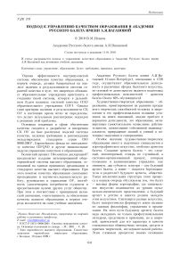 Подход к управлению качеством образования в Академии русского балета имени А. Я. Вагановой