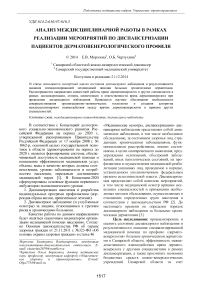 Анализ междисциплинарной работы в рамках реализации мероприятий по диспансеризации пациентов дерматовенерологического профиля