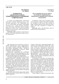 Особенности ценностного аспекта профессионального становления студентов в вузе