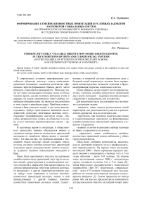 Формирование семейно-ценностных ориентаций в условиях закрытой и открытой социальных систем (на примере курсантов высшего военного училища и студентов технического университета)