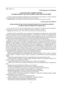 О диагностике уровня развития гуманитарной культуры будущих учителей математики