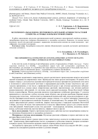 Экспериментальная оценка противовоспалительной активности растений семейства астровых флоры Восточной Сибири