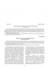 Анализ уровня воспитанности морально-нравственных качеств у студентов вуза