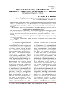 Интегральный подход к оптимизации взаимодействия региональных рынка труда и рынка образовательных услуг