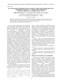 Исследования влияния ионов кадмия и некоторых поверхностно- активных веществ на содержание пигментов в тканях водного растения Egeria densa