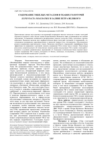 Содержание тяжелых металлов в тканях голотурий Eupentacta fraudatrix в заливе Петра Великого