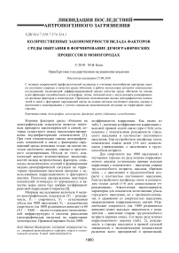 Количественные закономерности вклада факторов среды обитания в формирование демографических процессов в моногородах