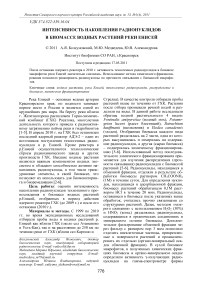 Интенсивность накопления радионуклидов в биомассе водных растений реки Енисей