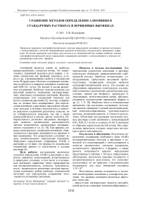 Сравнение методов определения алюминия в стандартных растворах и почвенных вытяжках