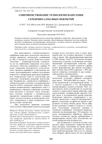 Совершенствование технологии нанесения серебряно-алмазных покрытий