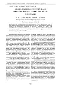 Химико-токсикологический анализ биологических объектов на метопролол и кветиапин