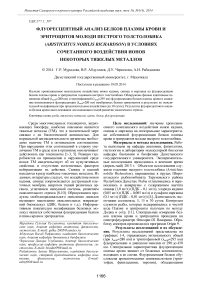 Флуоресцентный анализ белков плазмы крови и эритроцитов молоди пестрого толстолобика (Aristichtus nobilis Richardson) в условиях сочетанного воздействия ионов некоторых тяжелых металлов