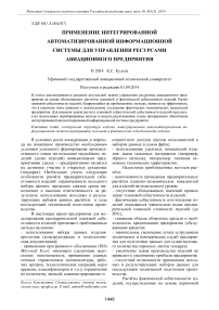 Применение интегрированной автоматизированной информационной системы для управления ресурсами авиационного предприятия