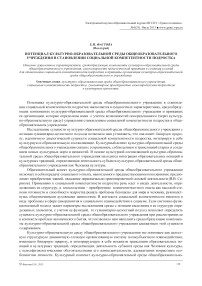 Потенциал культурно-образовательной среды общеобразовательного учреждения в становлении социальной компетентности подростка