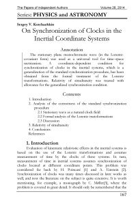 On Synchronization of Clocks in the Inertial Coordinate Systems