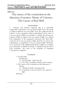 The causes of the contraction in the direction of motion. Metric of Universe. The Causes of Red Shift