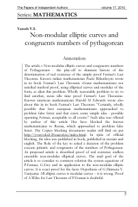 Non-modular elliptic curves and congruents numbers of pythagorean
