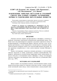 Накопление тяжелых металлов в столовой свекле при разных уровнях загрязнения почвы и содержания питательных веществ