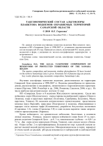 Таксономический состав альгофлоры планктона водоемов охраняемых территорий Самарской области