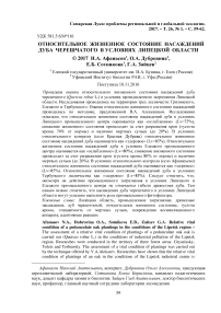 Относительное жизненное состояние насаждений дуба черешчатого в условиях Липецкой области