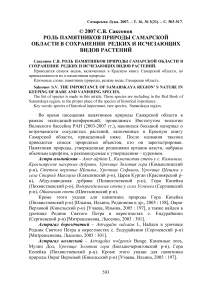 Роль памятников природы Самарской области в сохранении редких и исчезающих видов растений