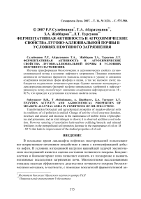 Ферментативная активность и агрохимические свойства лугово-аллювиальной почвы в условиях нефтяного загрязнения