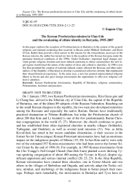 The Korean Presbyterian mission in Ulan-Ude and the awakening of ethnic identity in Buryatia, 1995-2007