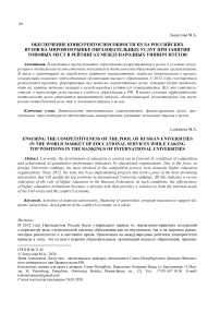 Обеспечение конкурентоспособности пула российских вузов на мировом рынке образовательных услуг при занятии топовых мест в рейтингах международных университетов