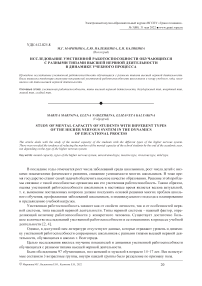 Исследование умственной работоспособности обучающихся с разными типами высшей нервной деятельности в динамике учебного процесса