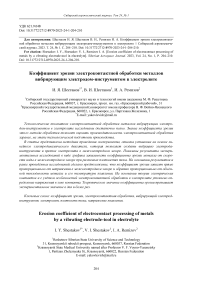 Коэффициент эрозии электроконтактной обработки металлов вибрирующим электродом-инструментом в электролите