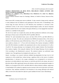 Energy phenotypes of BT20, BT474, MDA-MB-453 under actions and effects made by berberine