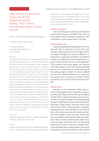 Effectiveness of Manchester triage flow model regarding patients’ waiting time in Bahria international hospital Lahore, Pakistan