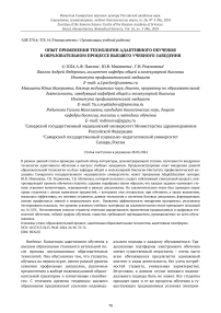 Опыт применения технологии адаптивного обучения в образовательном процессе высшего учебного заведения