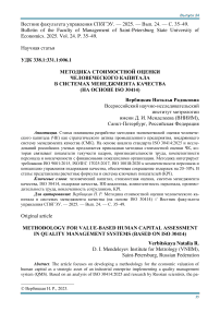 Методика стоимостной оценки человеческого капитала в системах менеджмента качества (на основе ISO 30414)