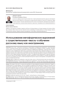 Использование метафорических выражений с существительным «мысль» в обучении русскому языку как иностранному