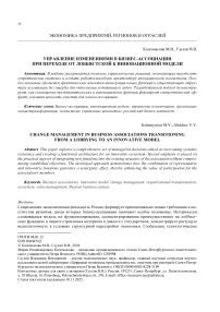 Управление изменениями в бизнес-ассоциации при переходе от лоббистской к инновационной модели