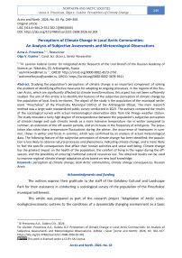 Perceptions of Climate Change in Local Arctic Communities: An Analysis of Subjective Assessments and Meteorological Observations